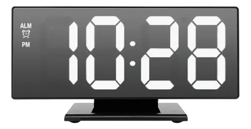 Reloj Despertador LED Rectangular con Pantalla Espejo y Temperatura para Escritorio, Negro