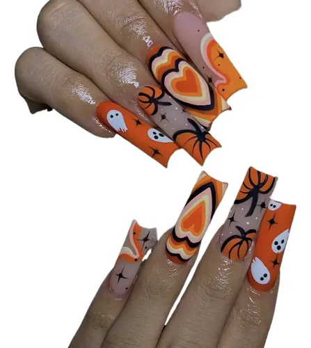 Halloween Uñas Postizas Calabaza Fantasma