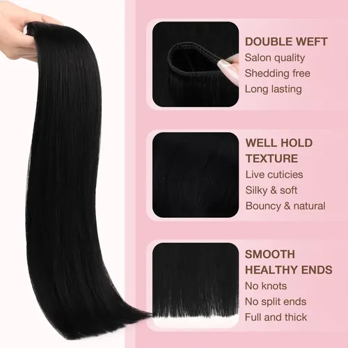 Extension Cortina De Pelo Humano Real 35cm 100g Negro Jet