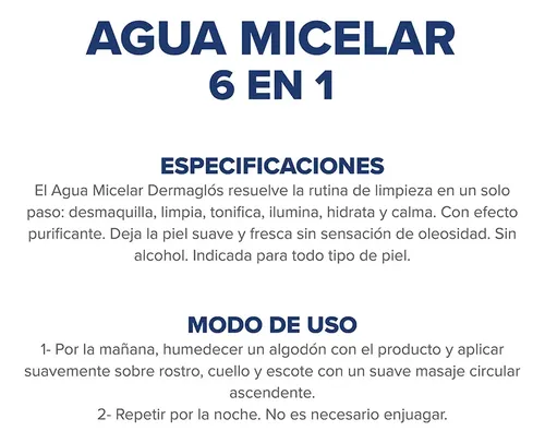 Dermaglós Facial Agua Micelar 6 En 1 Limpia Y Desmaquilla