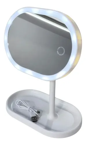 Espejo Maquillaje Led Base Organizadora 3 Tonos Luz Usb C