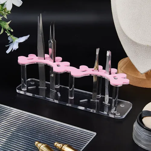 Soporte Acrílico Para Cejas Y Pinzas, Color Rosa Perla