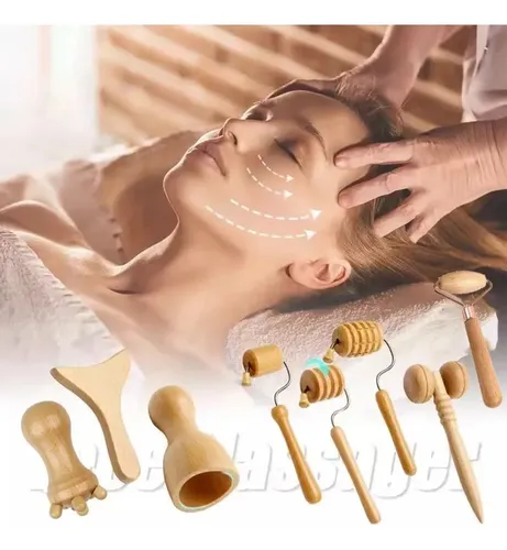 7pcs Masajeador Facial De Madera Para Spa, Maderoterapia,  7pcs