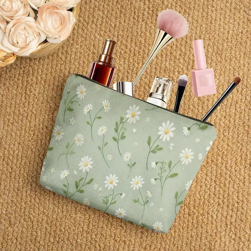 Bolsa De Maquillaje Con Cremallera Con Fondo Verde Margarita
