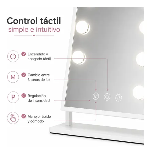 Espejo Led Maquillaje 9 Luces Usb Con Control Táctil