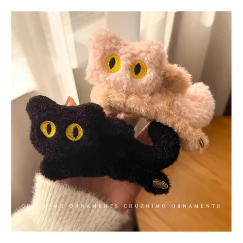 Pasador De Pelo De Felpa Gato Negro