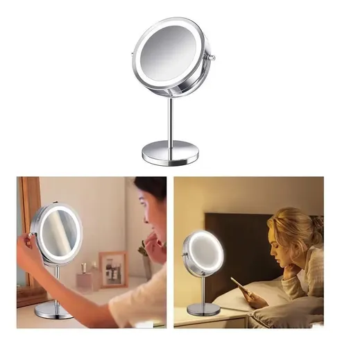Espejo Maquillaje De Pie Luz Led 1x 5x A Pila Usb