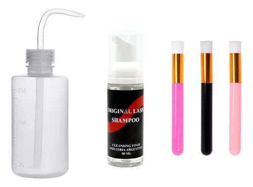 Kit Limpieza Pestañas Lash Shampoo Botella Cepillos Brochas