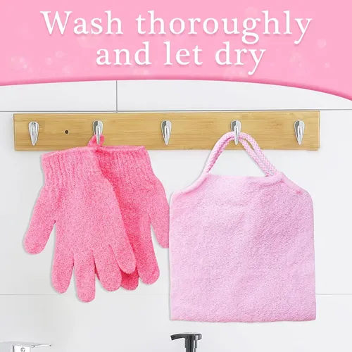 Set Exfoliante Baño 4 Piezas Con Guantes Y Mango