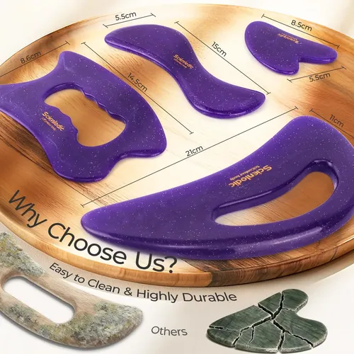 Set 4 Herramientas Gua Sha Scienlodic Resina Morado