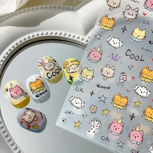 Pegatinas Planas De Uñas Con Gatito Lindo