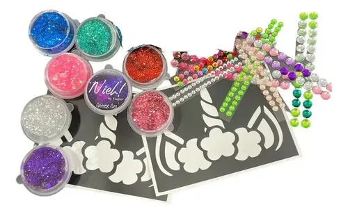 Kit Completo Maquillaje Nieh.glitter 20 Piezas Glitter Gel Strass Stencil