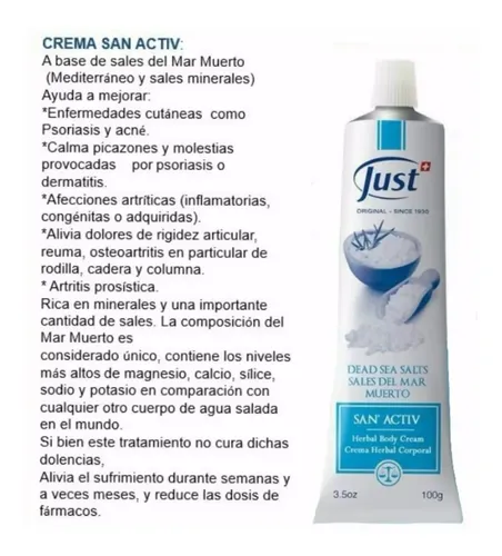Crema San Activ con Sales del Mar Muerto Nutre y Elastiza 100g | Just – Piel hipersensible , frágil y escamada