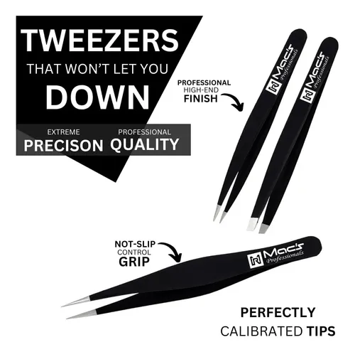 Set 3 Pinzas Negras Acero Precisión Para Cejas Y Vello