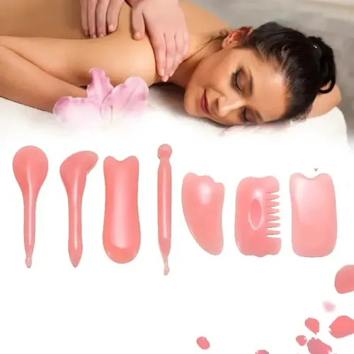 Kit 7 Masaje De Raspado De Cuarzo Rosa De Cristal Facial Gua