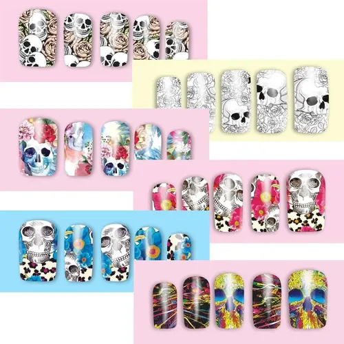 Stickers Al Agua Uñas Calaveras Water Decals Plancha Grande