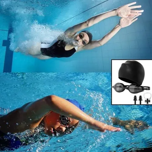 Set De Baño 4 En 1 Para Adultos: Gafas, Gorra, Clip Para Los