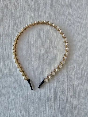 Vincha Pelo Fiesta Novia Tiara Perlas Strass Dorado Plateado Color Perlas Torzada Mostacillas Doradas