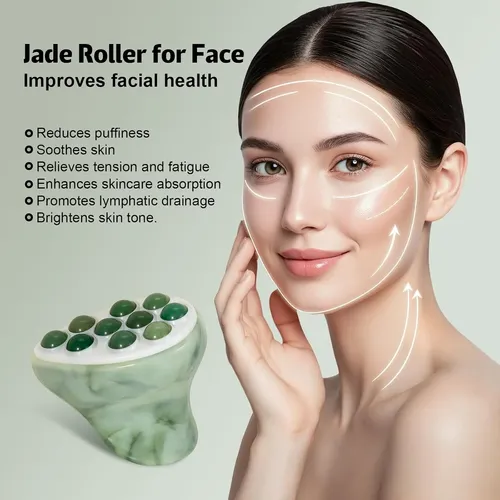Rodillo Jade Verde Para Rostro Masaje Y Drenaje Linfático