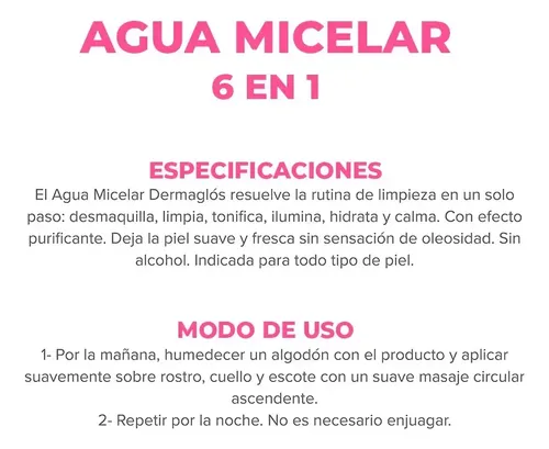 Dermaglos Agua Micelar 6 En 1 Desmaquillante X 400 Ml