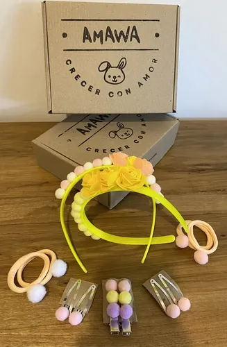 Vincha Amawa Para Niñas de Felpa Con Full Pompones Sensoriales – Pack de 5 Accesorios Para el Pelo