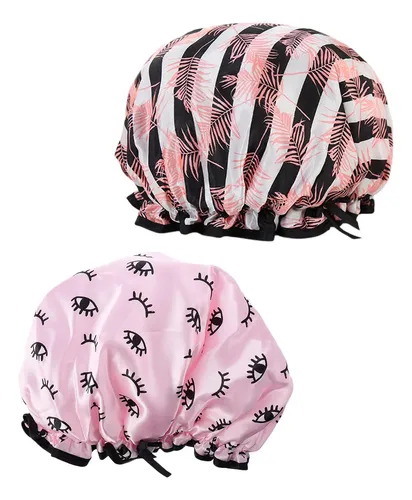 2 Gorros De Baño Multifunción Con Gorro De Ducha Suave Y Fle Pink And Black (patterned)