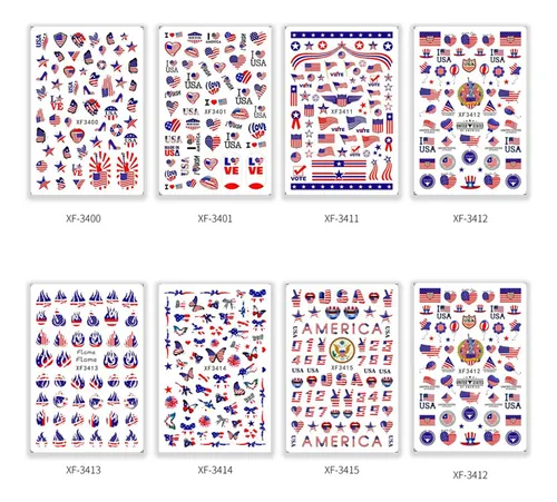 2 Nuevas Pegatinas De Arte De Uñas Con Bandera Americana