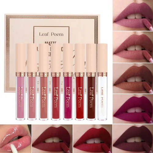 Kit De 8 Brillos Labiales Mate De Larga Duración Make 8-piece Set