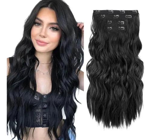 Extensiones De Cabello Ondeado 50cm 4piezas Negro