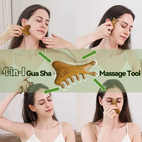 Gua Sha Tool Aurift 4 En 1 Para Rostro Y Cuerpo, Madera De S