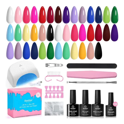 Kit Uñas Gel 20 Colores Luz Uv Base Y Top Coat