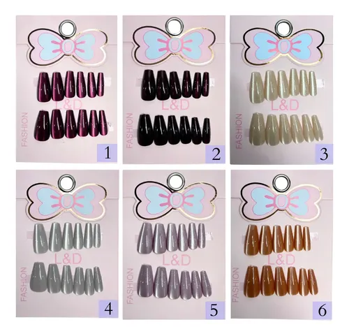 12 Uñas Postizas Press On Coffin Con Adhesivos Nails Color
