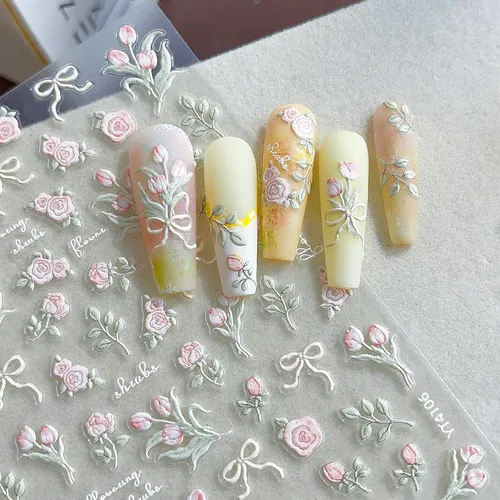 Pegatinas En Relieve Con Diseño Floral Para Uñas