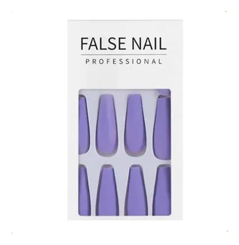 Uñas Postizas Brillantes Elisabeth&Co Coffin Violeta Esculpidas 24 Piezas Con Pegamento