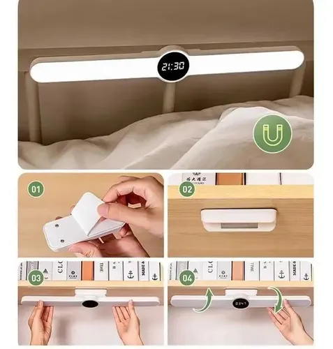 Lampara Led Recargable Con Reloj Digital Magnetica Portatil Velador Tactil Bajo Alacena Escritorio Luz Fria Calida Barra Led Usb Mesa Cocina Mesada Ropero Espejo Estudio Oficina Moderna Hogar