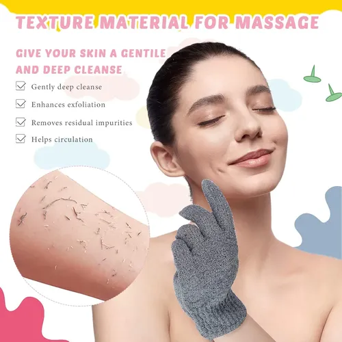 Set 4 Exfoliantes Baño Rosa Y Gris Con Guantes Ducha