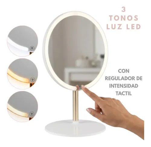 Espejo Con Luz Led Touch De Escritorio 3 Tonos Recargable