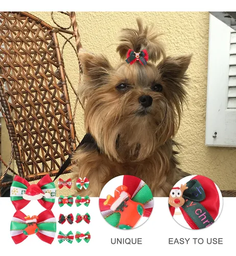 10 Unidades De Lazos Para El Pelo De Navidad Para Mascotas,