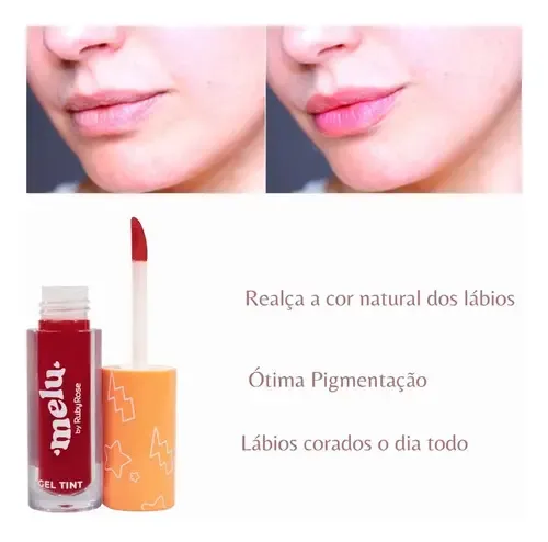 Gel de tinte labial Melu Ruby Rose de larga duración, excelente pigmentación, color coral limpio