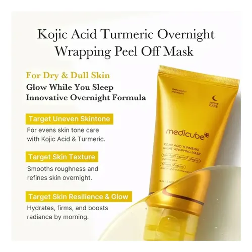 Mascarilla para envolver durante la noche con ácido kójico y cúrcuma Medicube para todo tipo de piel