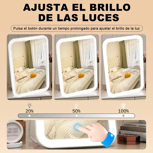 Espejo De Maquillaje Led De 3 Niveles, Portátil Recargable P
