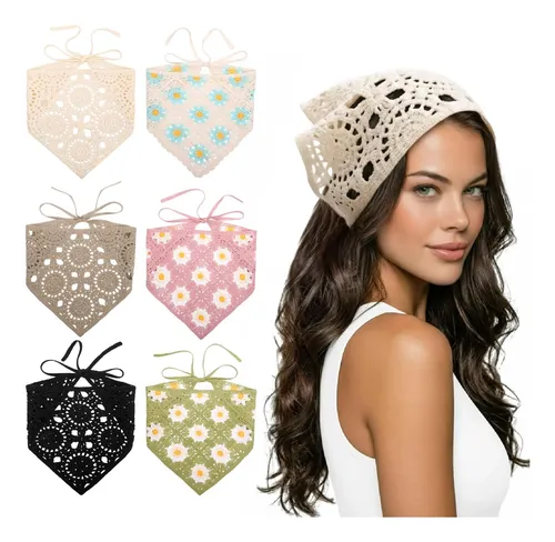 Bandana De Ganchillo Con Flores, Margaritas Y Lazo I