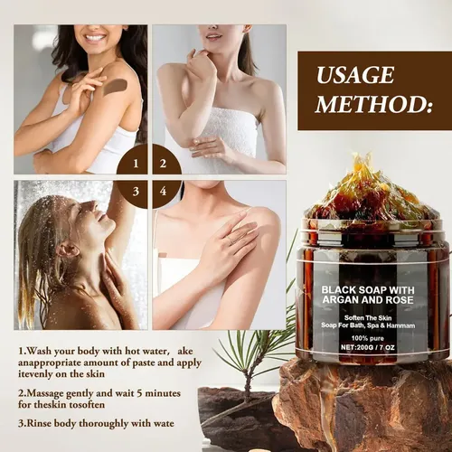 Jabón Negro Con Argán Y Rosa, Exfoliante Corporal Marroquí,