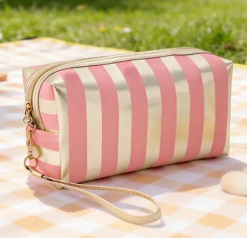 Bolsa De Maquillaje A Rayas, Bolsa De Mano For Mujer Rosa