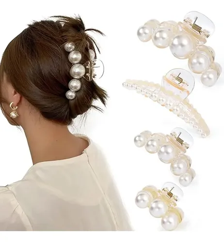 K Pinzas Grandes For El Pelo Con Forma De Perla, 4 Unidades