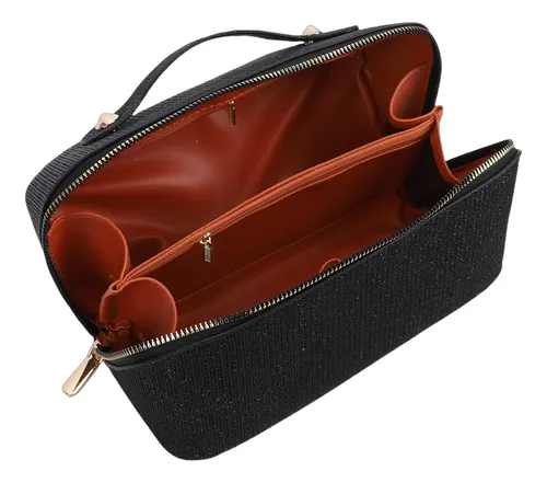 Bolsa De Maquillaje Con Lentejuelas, Plana, Abierta, Portáti