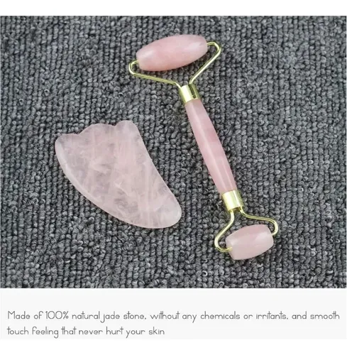 Set De Masaje Facial Jade Roller Y Gua Sha Stone Rosa Chicle
