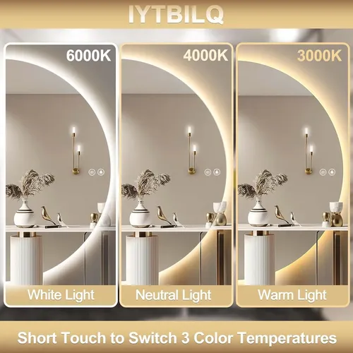 Espejo Led Baño Media Luna 48×24 Antivaho Luz Regulable