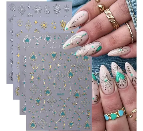Stickers Para Uñas Stzpronail 9 Hojas 5d 3d Sol Luna Estrell