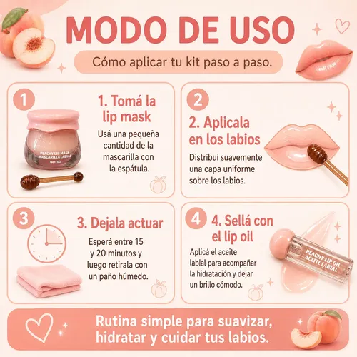 Kit Labial Mely Mascarilla Y Aceite Hidratante Durazno